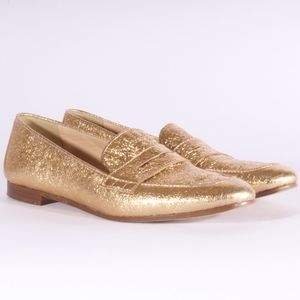 J CREW Gold Metallic Leather Penny Loafers Flats